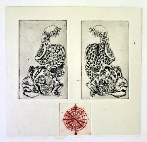 Etching on copper (multilayered soft and hard grounds, aquatint and drypoint) with Japanese gampi papers bonded to Fabriano with chine collé